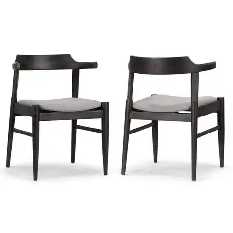 Atlas Retro Modern Black Wood Chair with Curved Back- Set of 2 - Dining Height