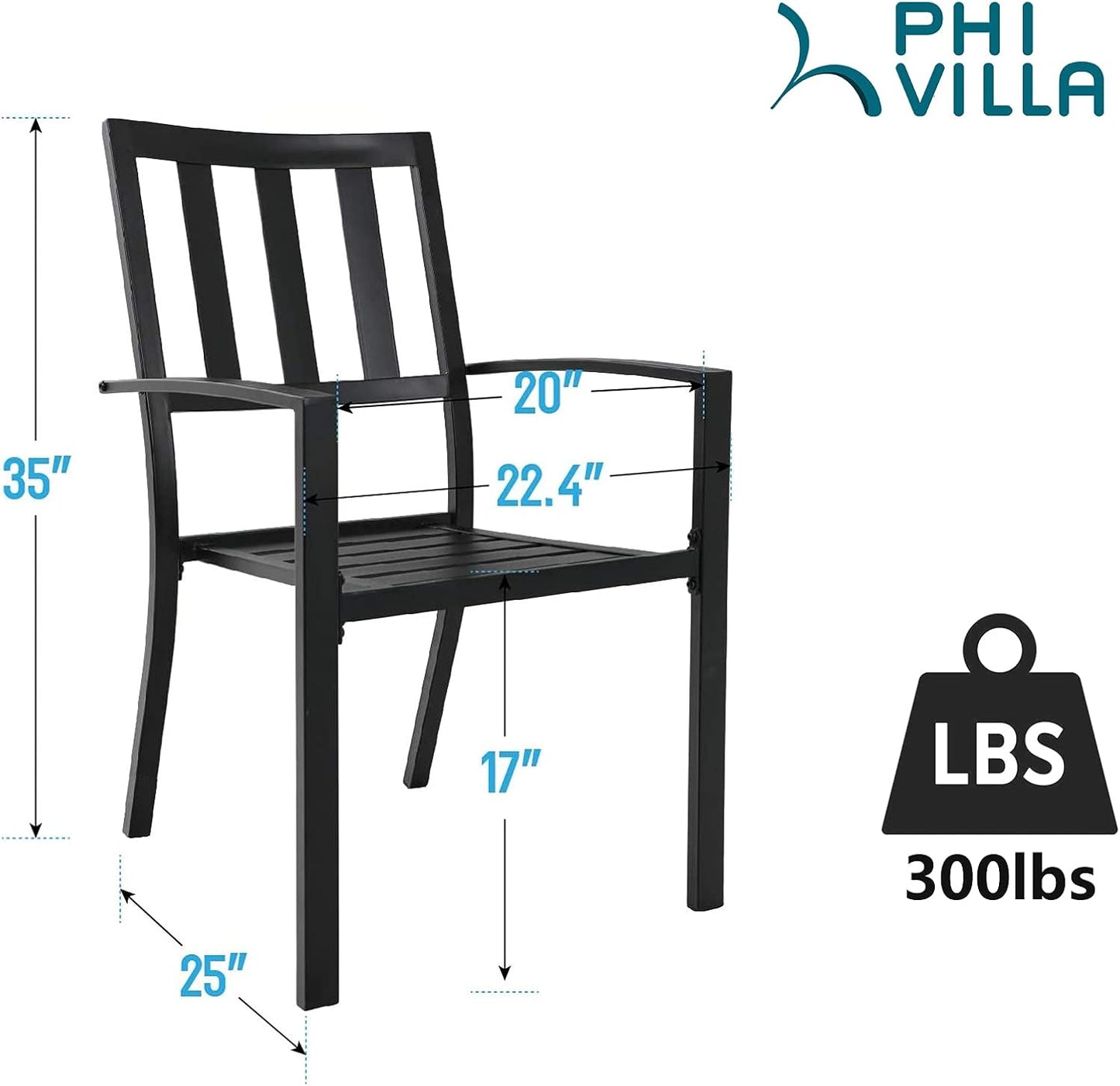 PHI VILLA 2 Pcs Patio Metal Dining Chairs, Outdoor Wroght Iron Seating Dining Chairs, Stackable Bistro Chair