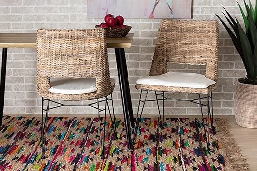 Baxton Studio Nafaro Gray Rattan Metal Dining Chair with Cushion 2-Piece Set