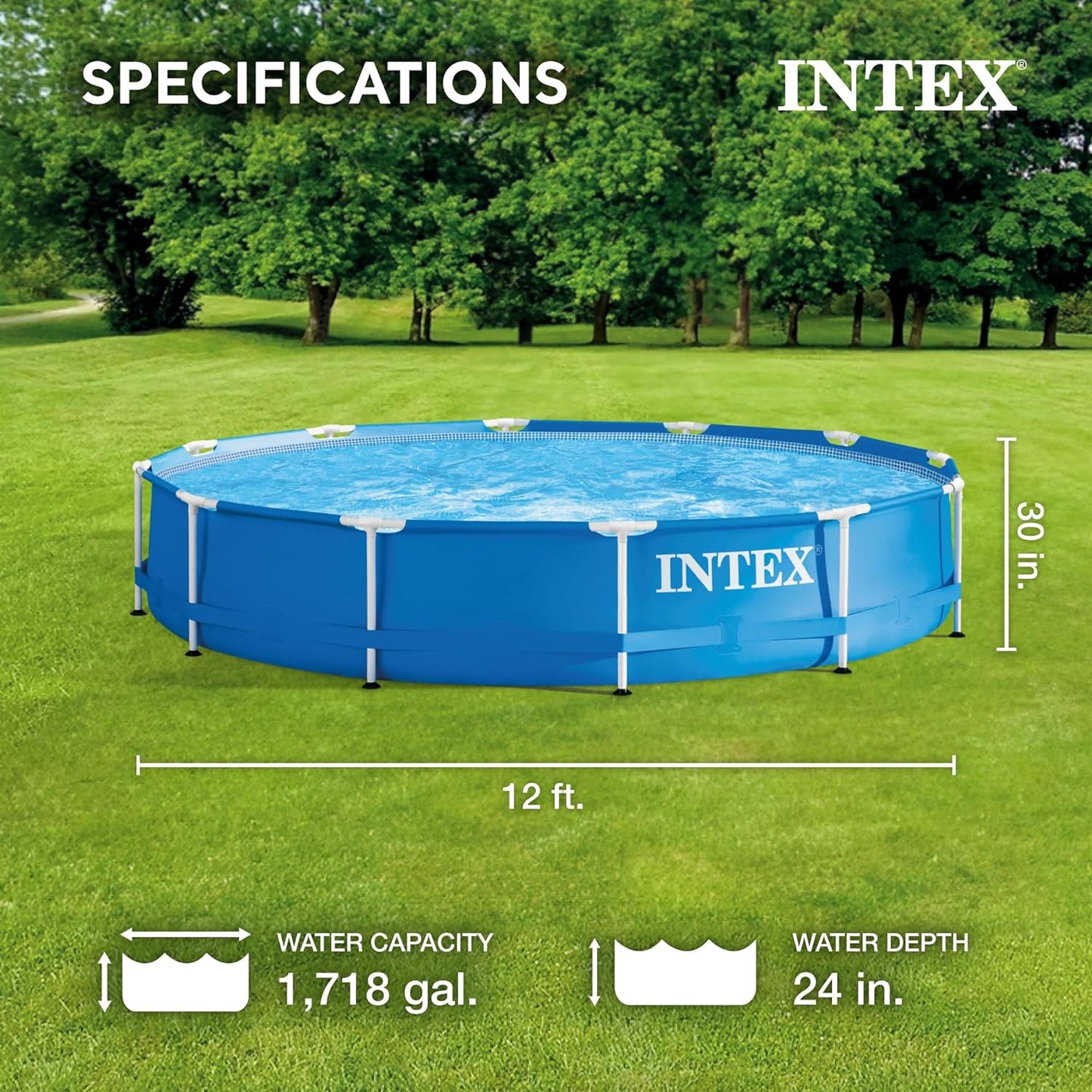 Intex 28211EH Metal Frame above Ground Swimming Pool Set: 12ft x 30in -Includes 530 GPH Cartridge Filter Pump