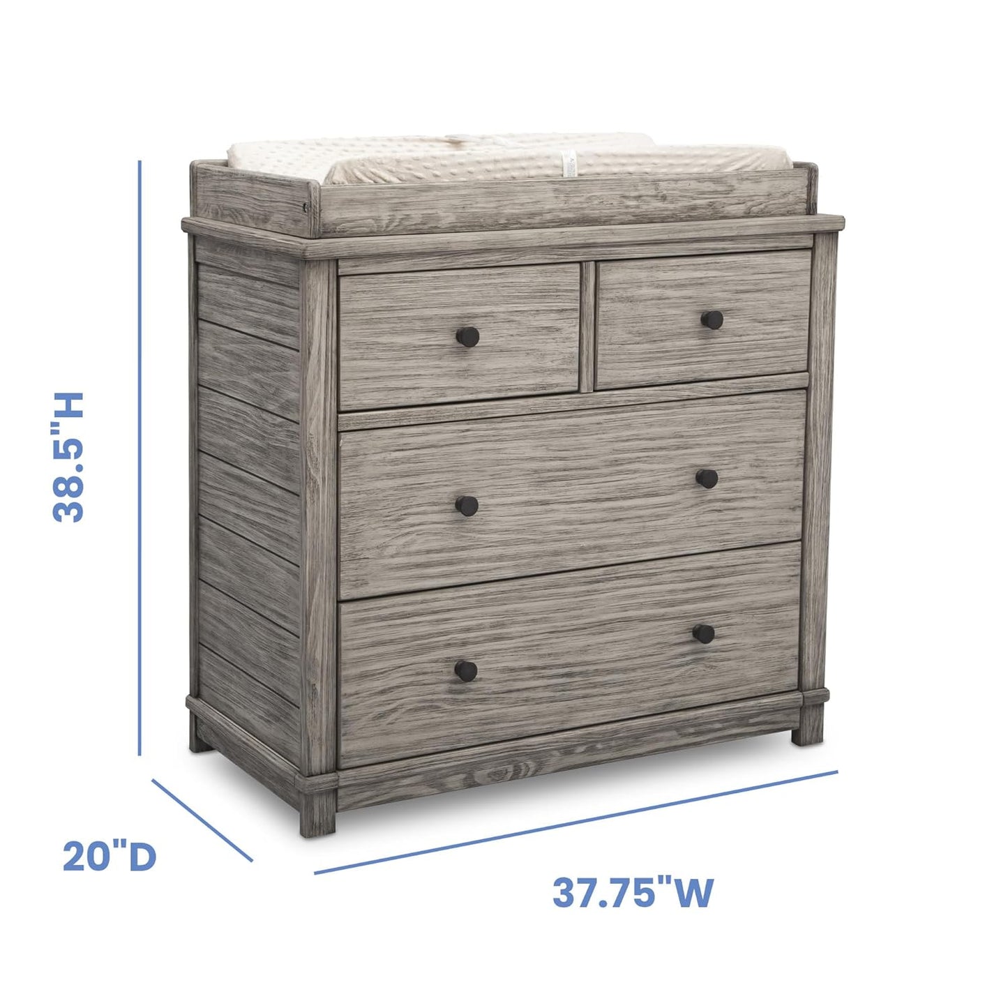 Simmons Kids Monterey 4 Drawer Dresser with Changing Top and Interlocking Drawers -Rustic Whitee