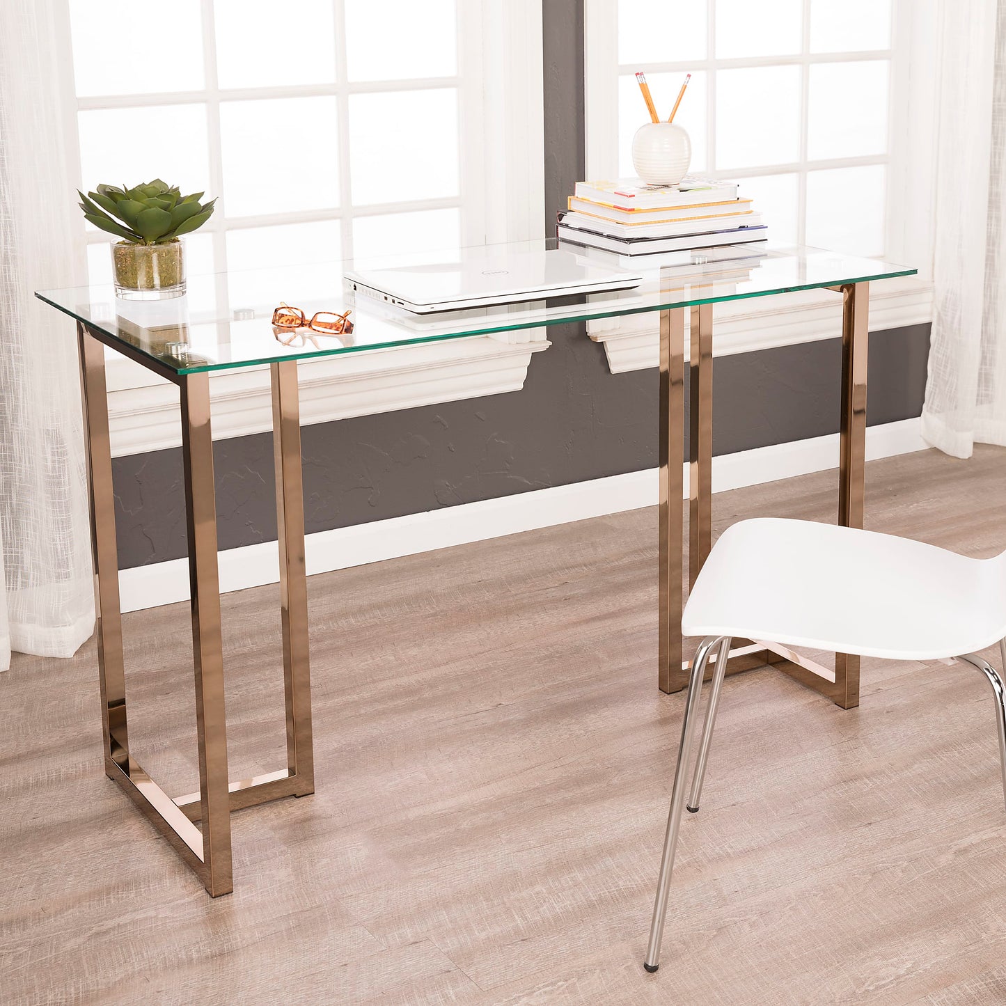 Holly & Martin Haxor Metal/Glass 48"W Desk, Champagne