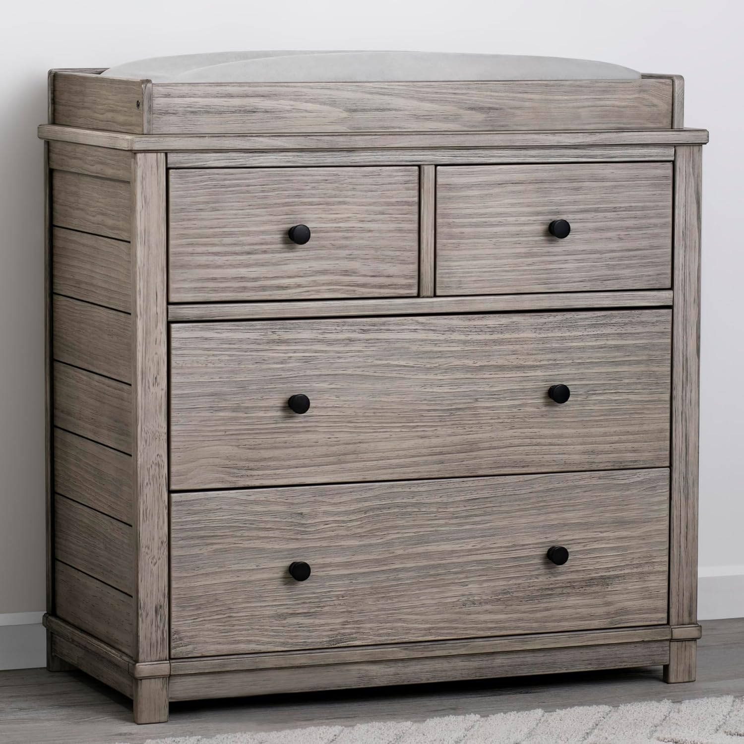 Simmons Kids Monterey Drawer Dresser with Changing Top and Interlocking Drawers -Rustic Whitee