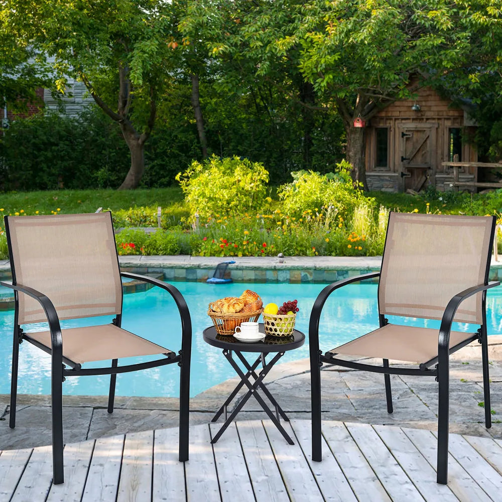 Set Of 2 Patio Dining Chairs With Armrests And Rustproof Steel Frame-Beige