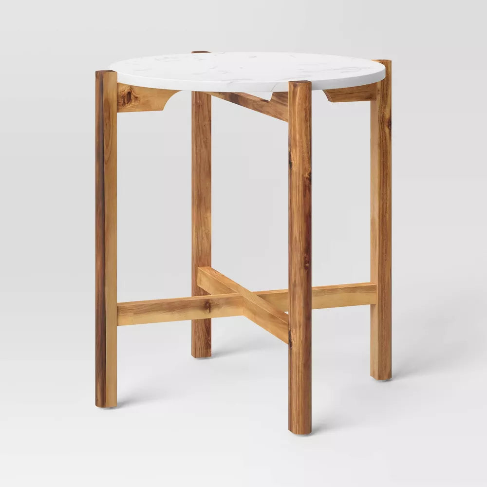 Wood and Marble Accent Table Natural - Threshold