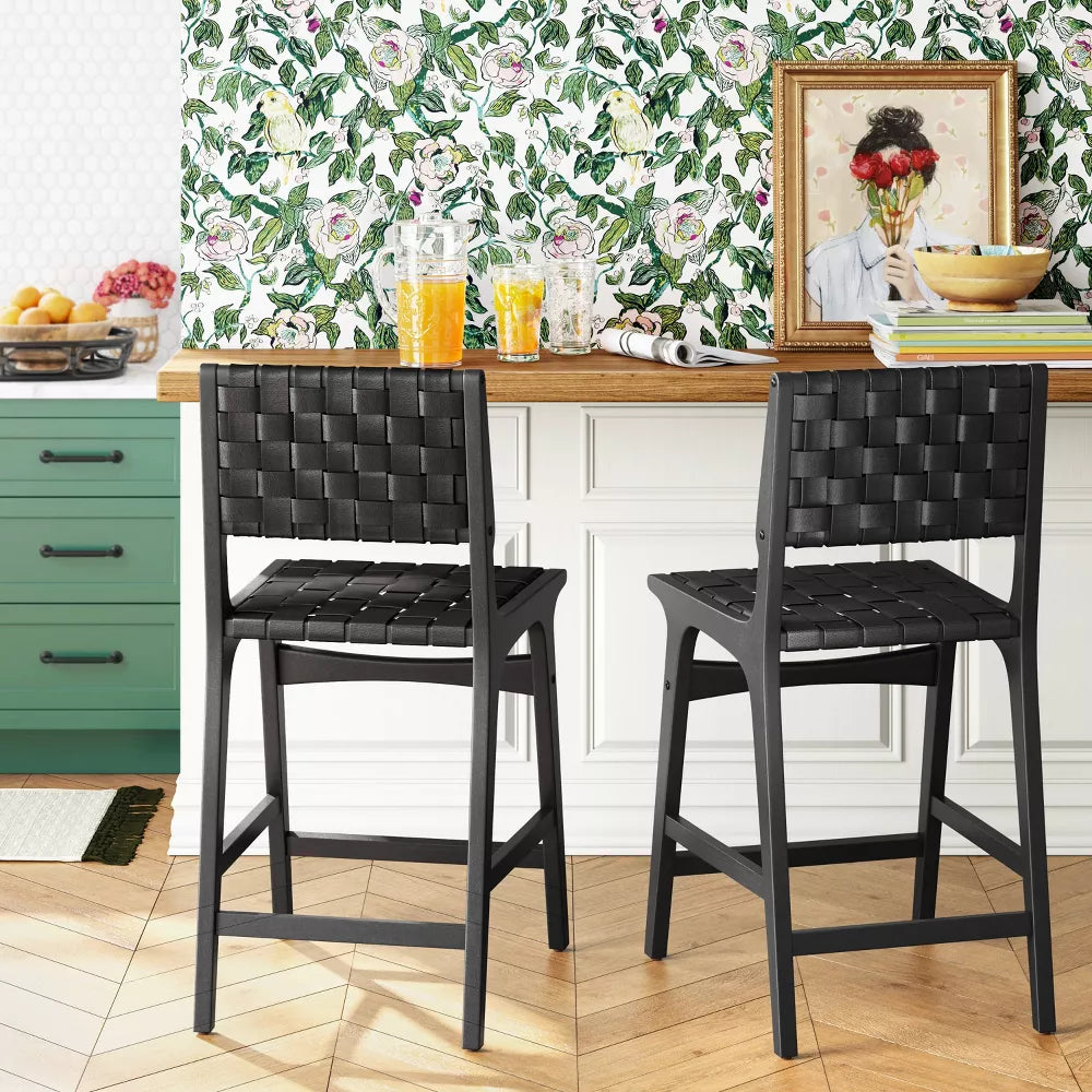 Ceylon Woven Counter Height Barstool Black/Black - Threshold