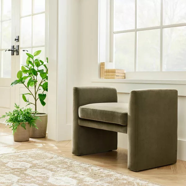 Vernon Ottoman - Threshold™ designed with Studio McGee- Olive Green Velvet