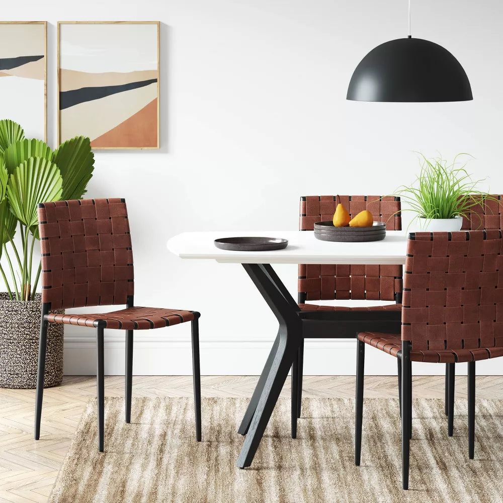 2pk Wellfleet Woven Leather Metal Base Dining Chair Brown - Project 62