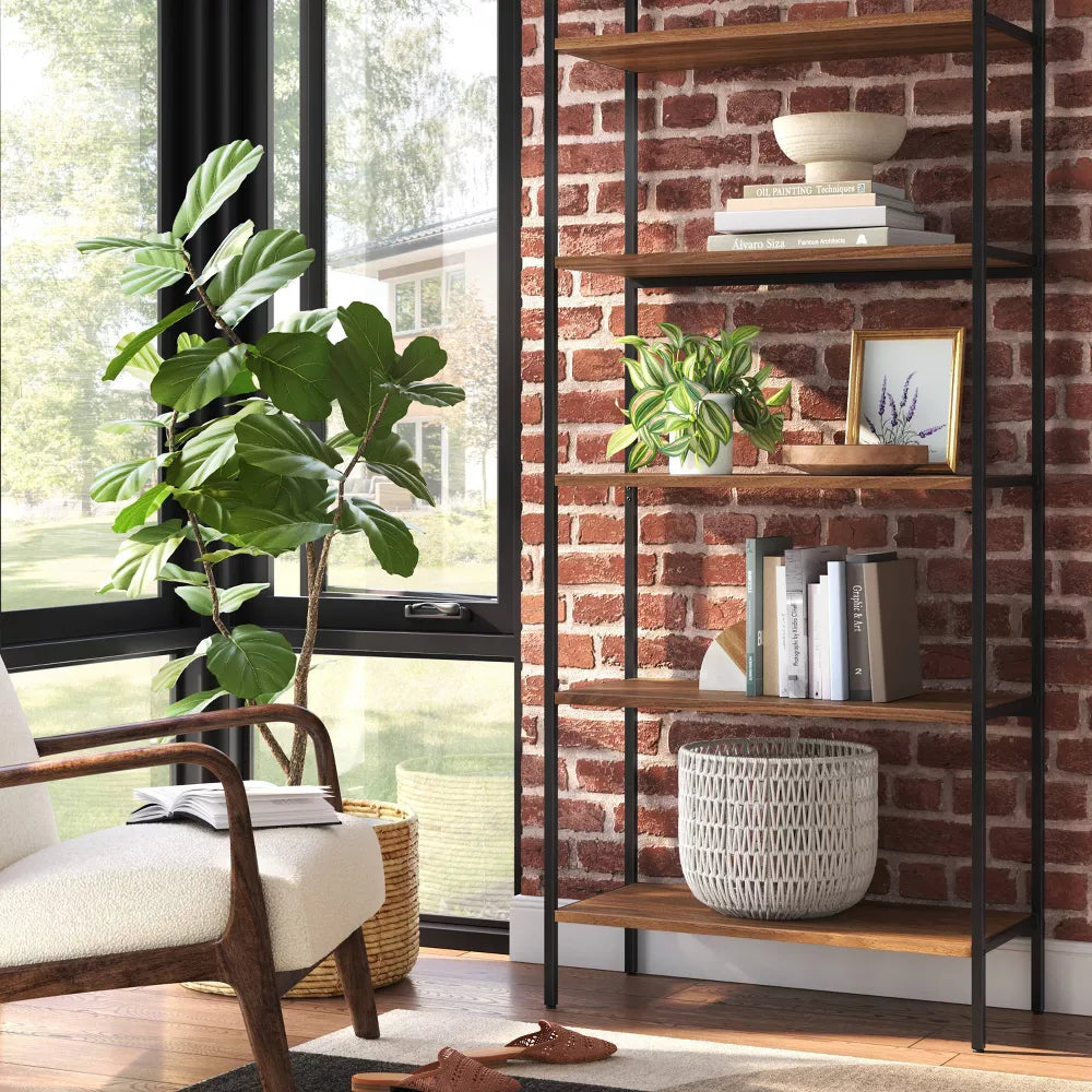 72" Loring 5 Shelf Ladder Bookshelf - Threshold-walnut