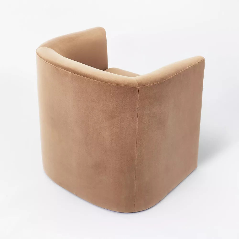 Vernon Light Brown Velvet Upholstered Barrel Accent Chair - Studio McGee