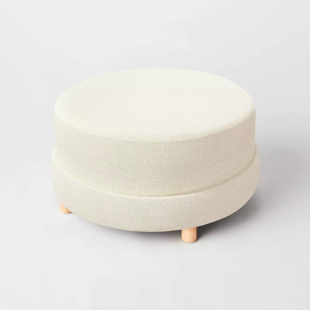 Catalina Round Ottoman Cream with Leather Piping - Threshold designed with Studio McGee
