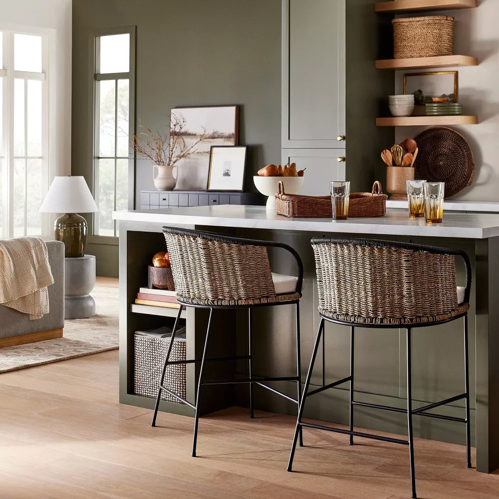Westcliff Seagrass Counter Height Barstool Natural/Black - Threshold designed with Studio McGee