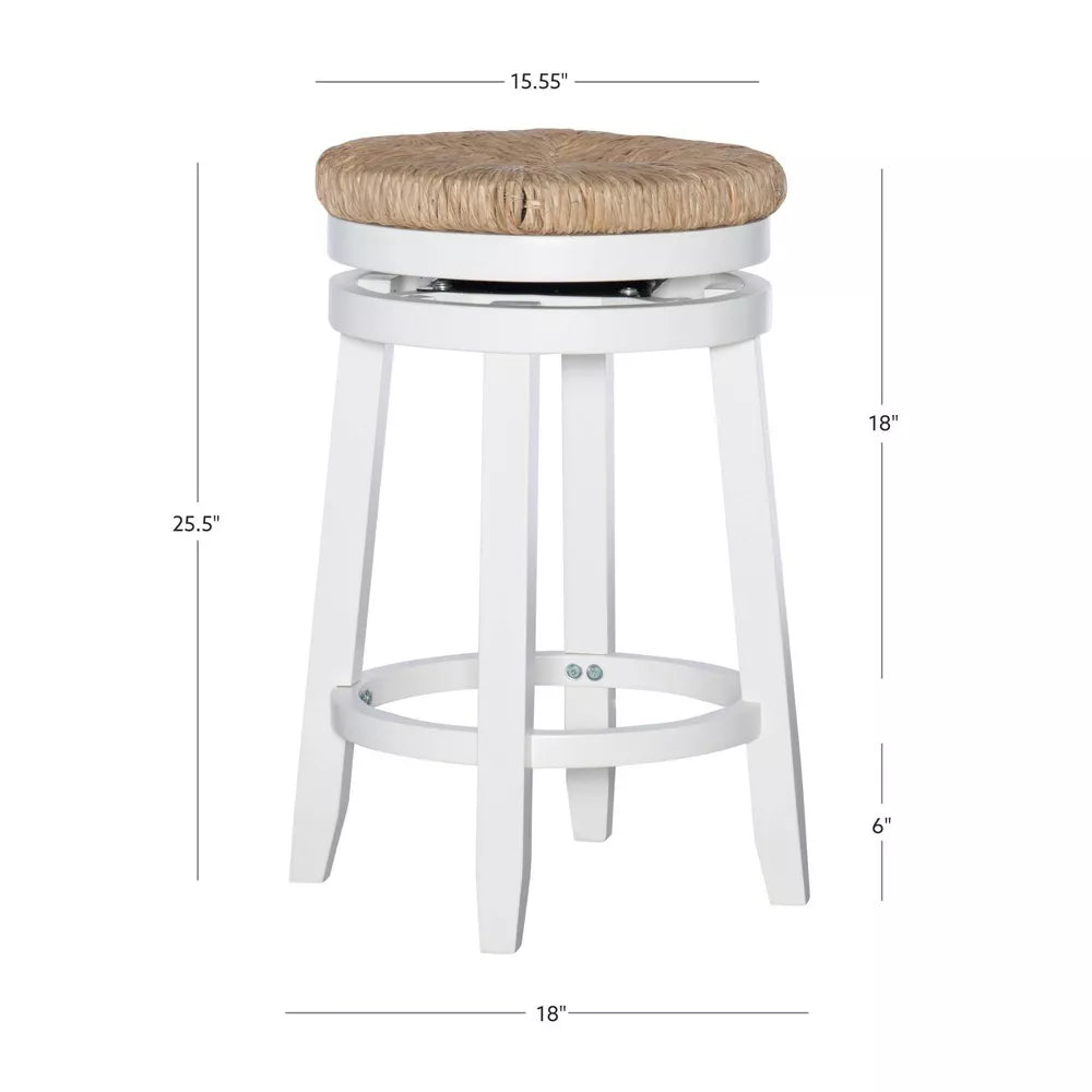 Noah Backless Swivel Counter Height Barstool 25.5" -Powell: Rubberwood Base, Jute Seat