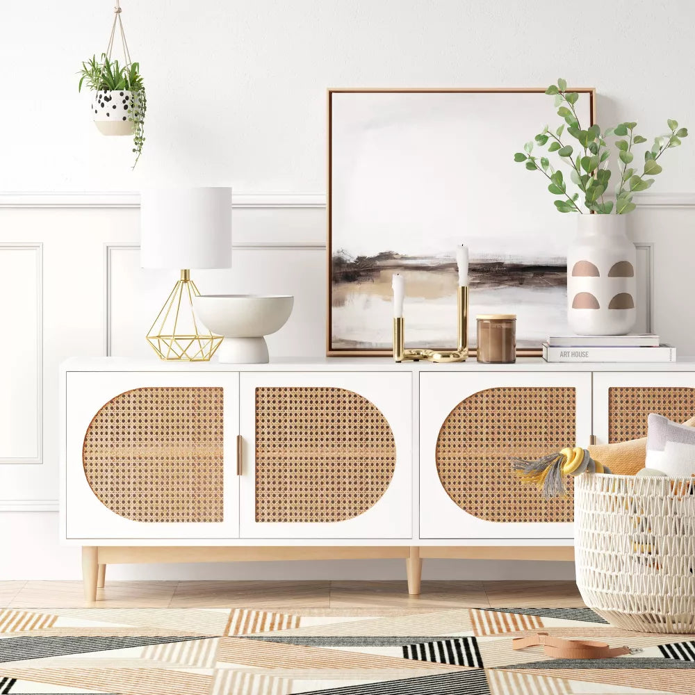 Organic Caned TV Stand for TVs up to 65" White - Threshold