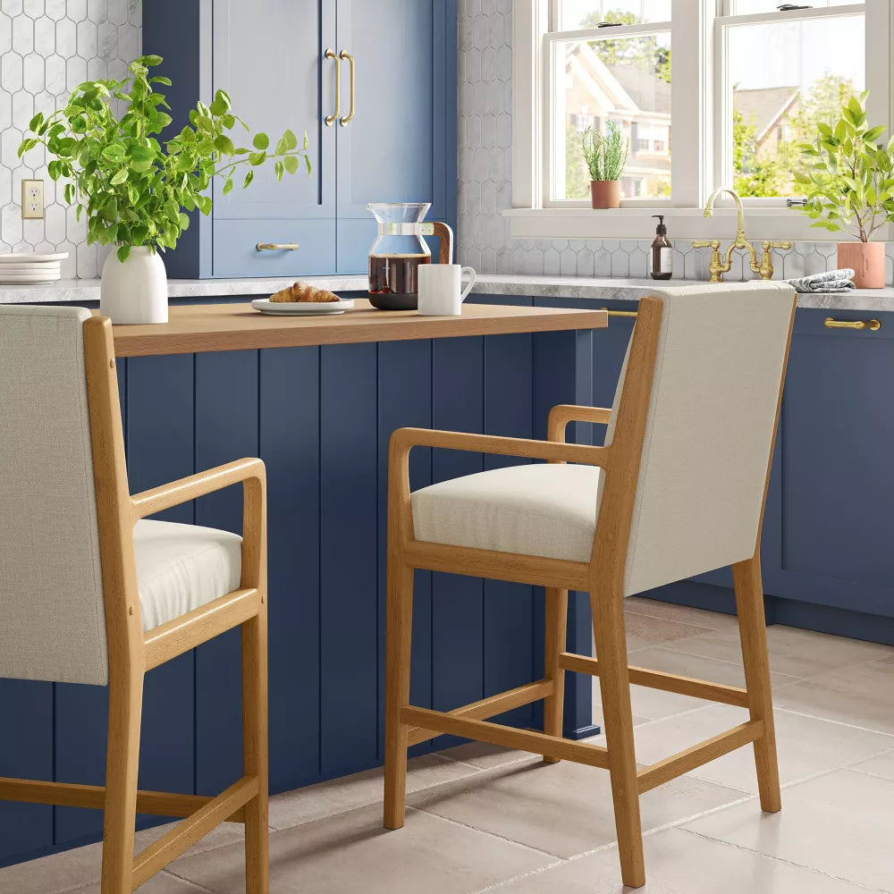 2pk Esters Wood Arm Counter Height Barstool Cream/Natural Wood - Threshold