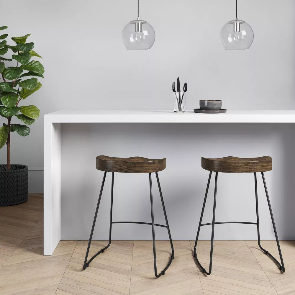 Hull Low Back Counter Height Barstool Wood/Metal Black - Threshold