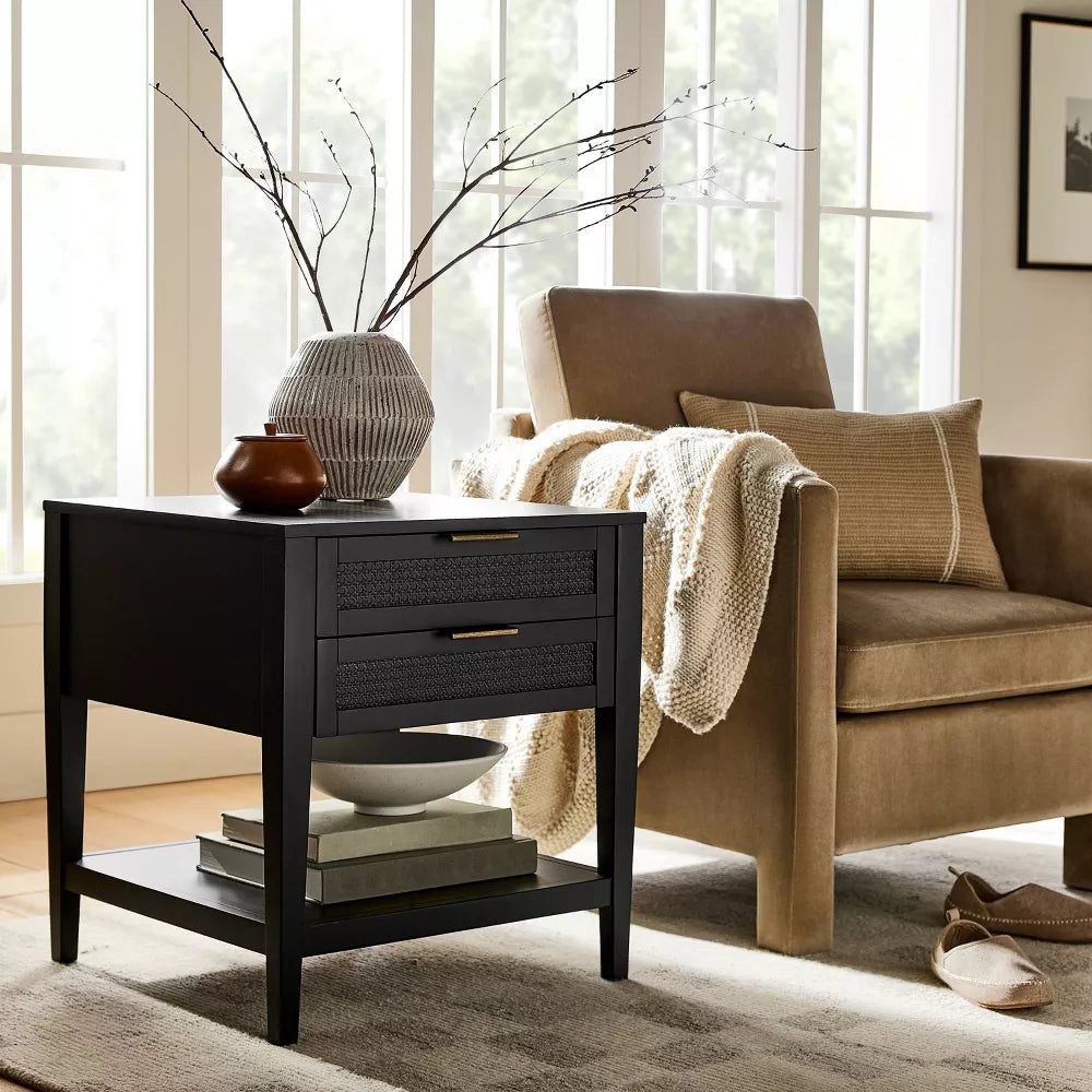 East Bluff 2 drawers Woven Accent Table Black (KD) - Threshold designed with Studio McGee