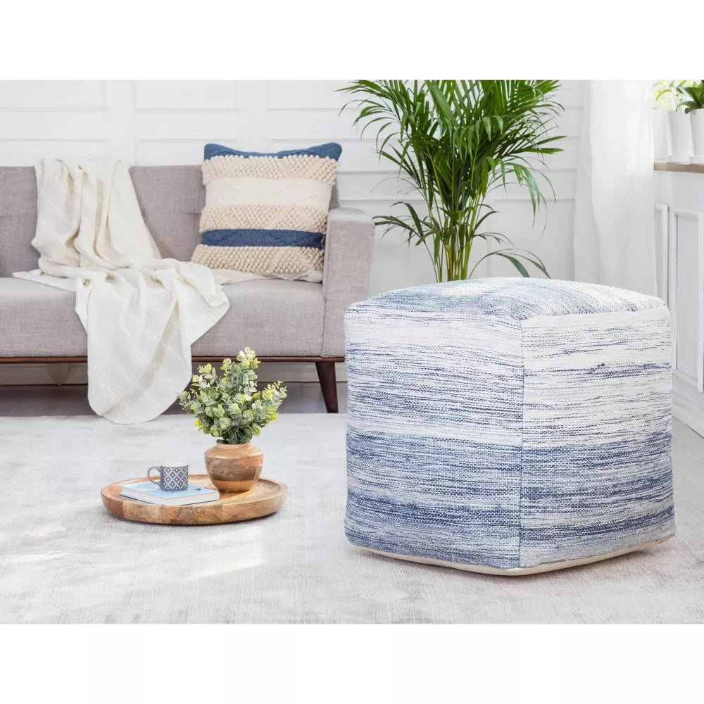 Halifax Pouf Ottoman Blue/Ivory - Anji Mountain
