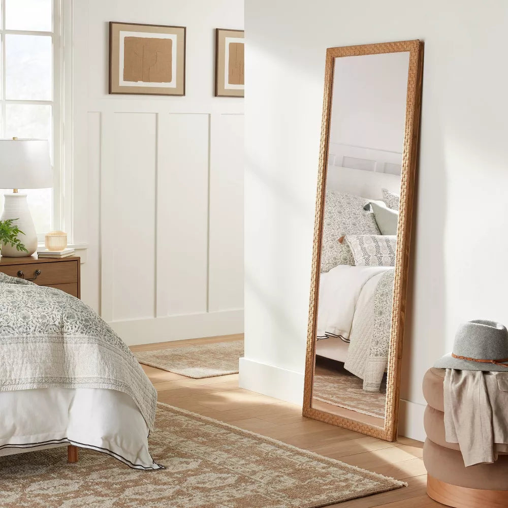 22" x 65" Woven Check Full Length Mirror Natural - Threshold™ designed with Studio McGee