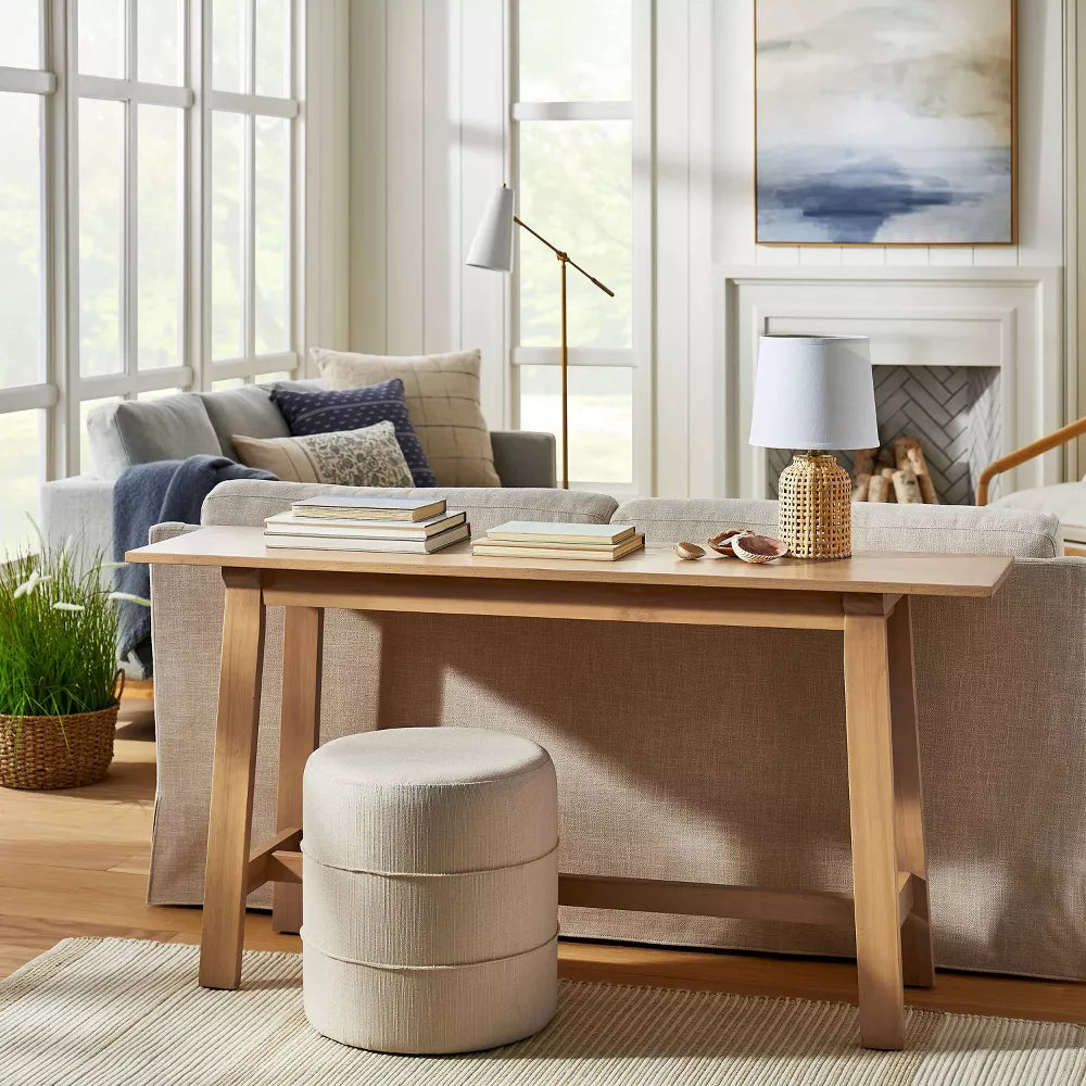 Catalina Mudcloth Round Ottoman Cream - Threshold designed with Studio McGee