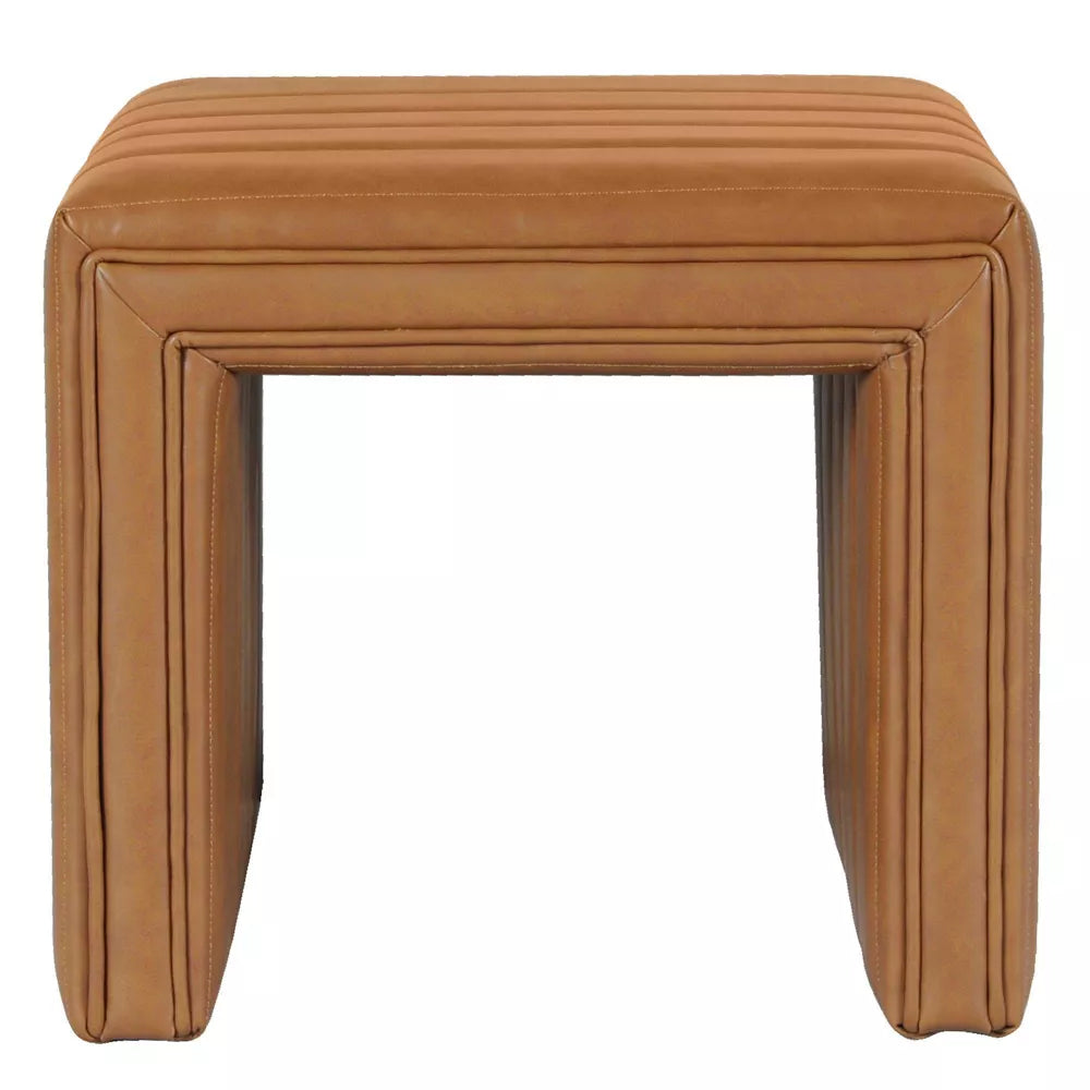Modern Channel Ottoman Caramel Faux Leather - HomePop
