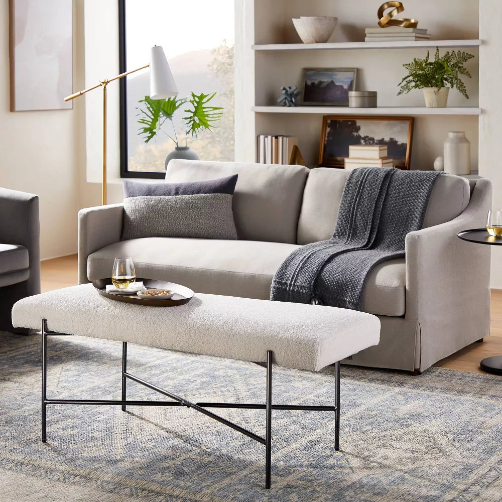 Clarkston Metal Base Upholstered Bench Cream Boucle - Threshold designed with Studio McGee