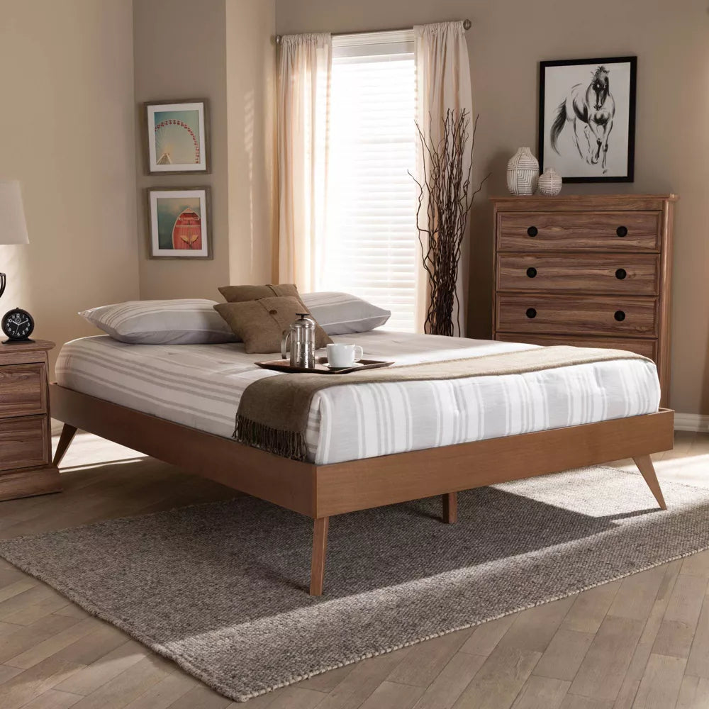 King Lissette Wood Platform Bed Frame Brown - Baxton Studio