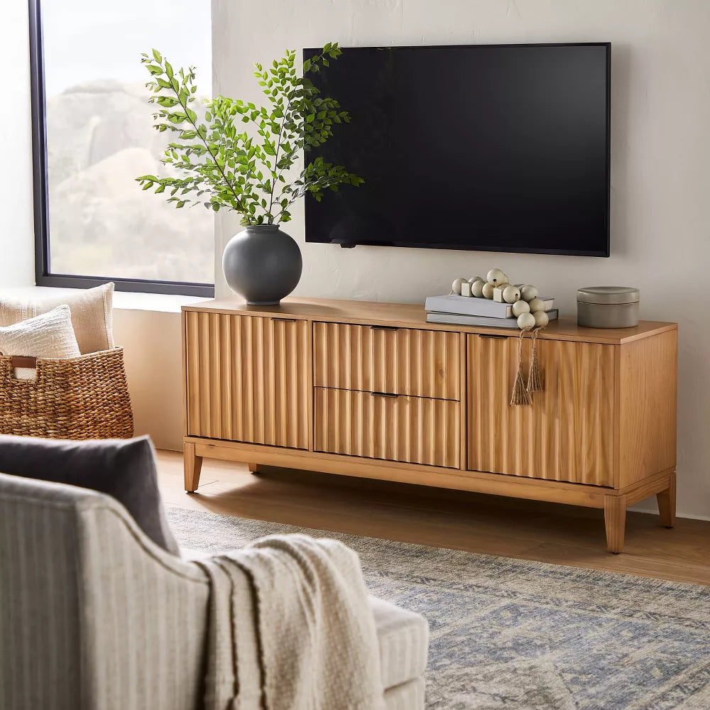Thousand Oaks Wood Scalloped TV Stand for TVs up to 60" Natural- Threshold designed with Studio McGee