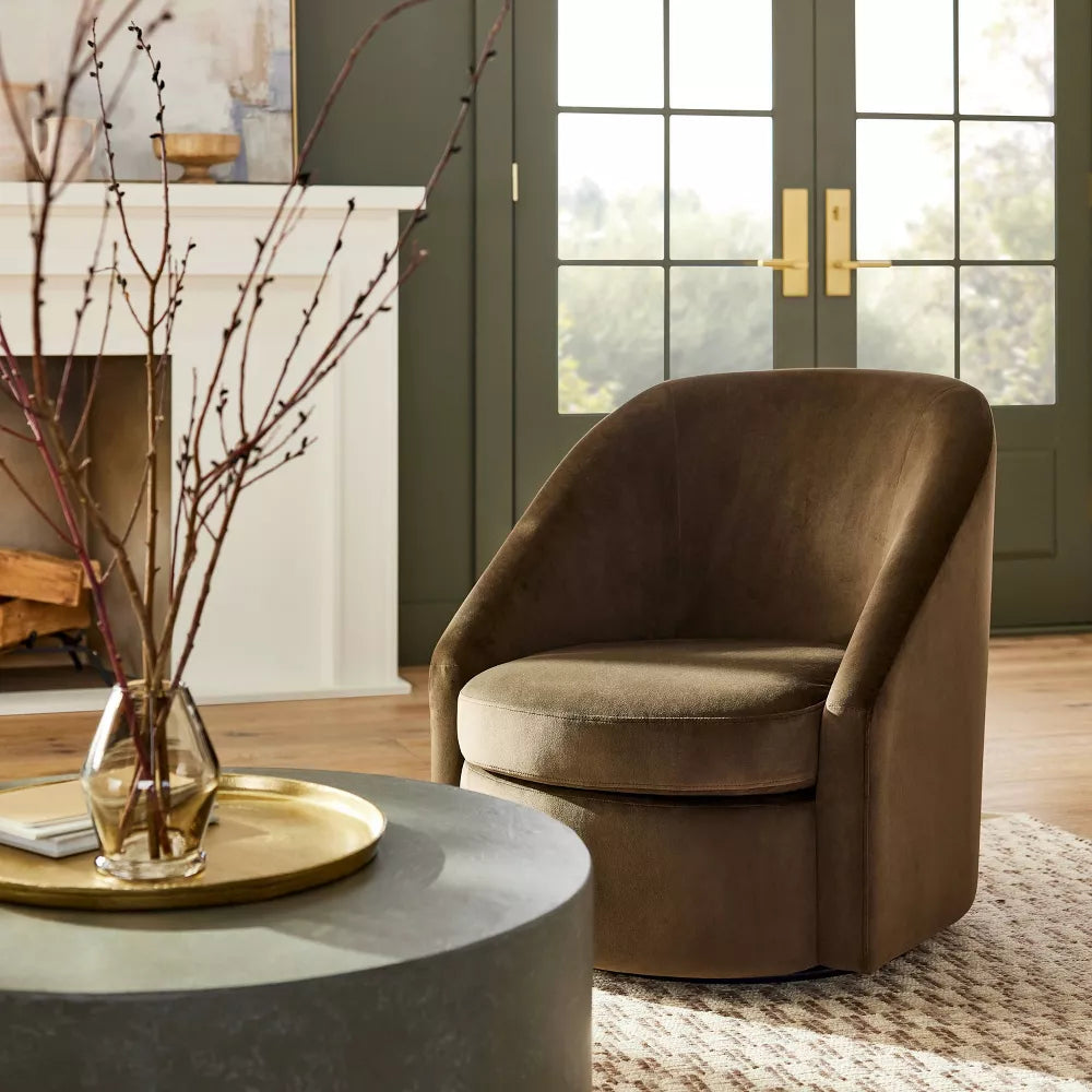 Slope Arm Swivel Chair Velvet Light Brown - Threshold designed with Studio McGee