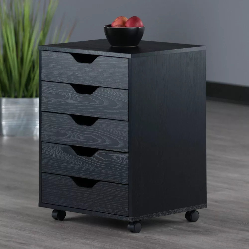 Halifax 5 Drawer Cabinet with Casters Black - Winsome