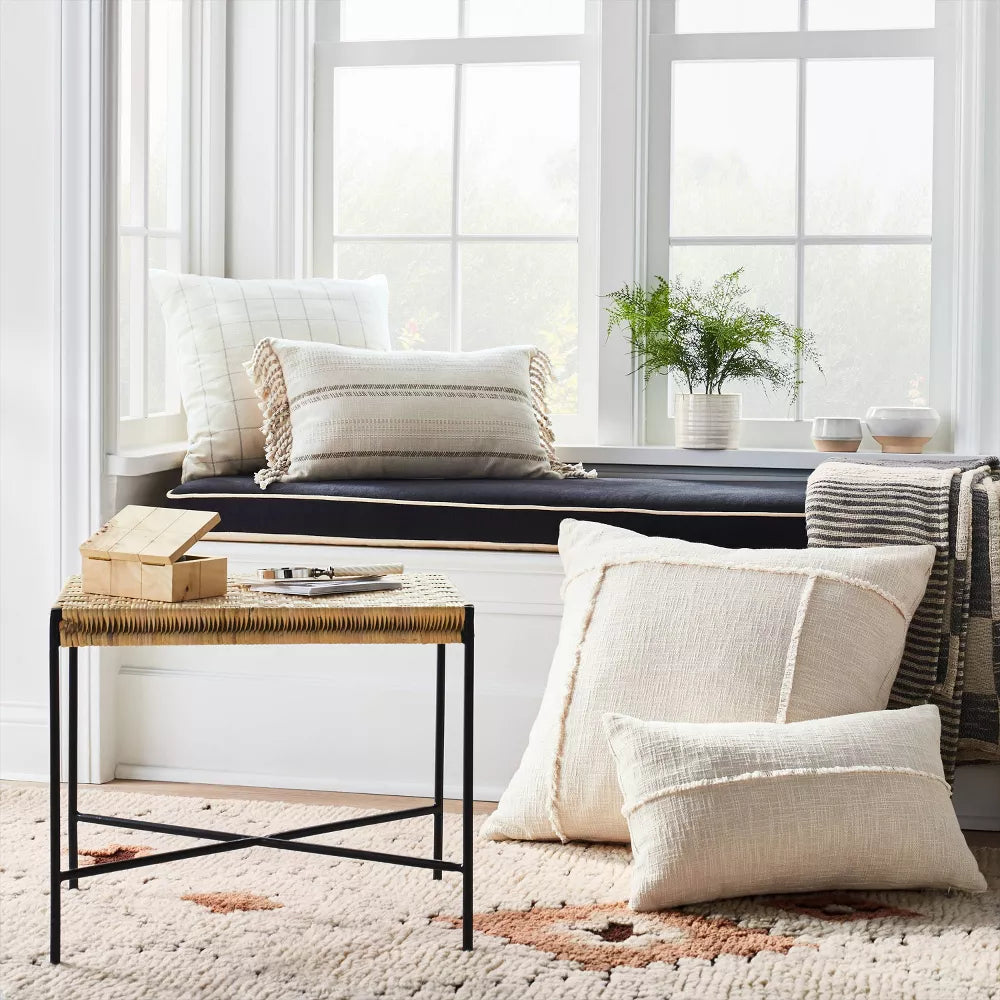 Woven Ottoman with Black Metal Legs Natural - Threshold designed with Studio McGee