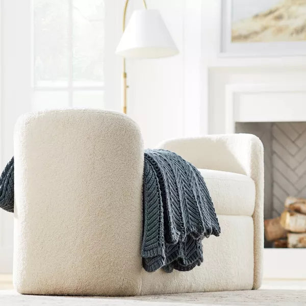 Springdell Rounded Faux Sherling Bench Cream - Threshold designed with Studio McGee
