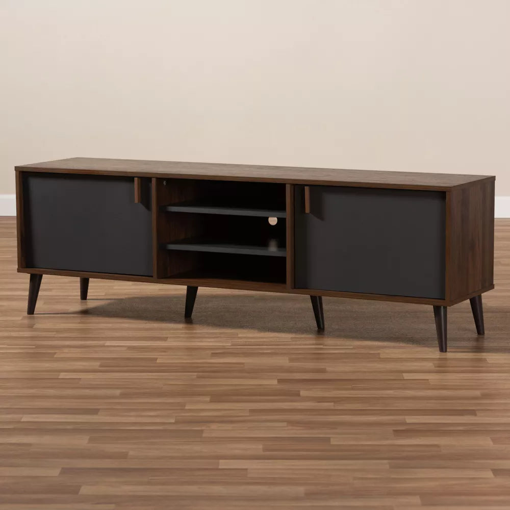 Samuel Finished TV Stand for TVs up to 55" Walnut Brown/Dark Gray - Baxton Studio