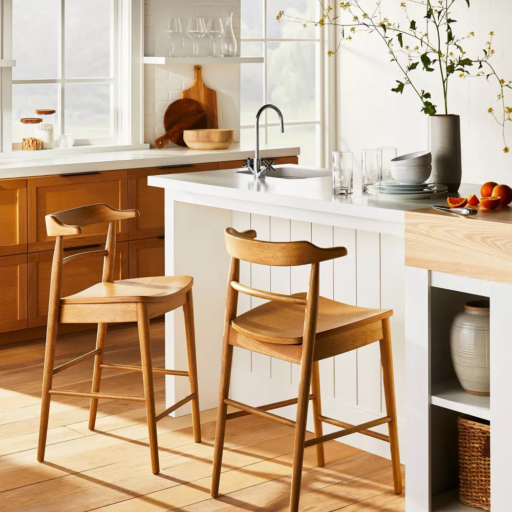 Kaysville Curved Back Wood Counter Height Barstool Natural - Threshold designed with Studio McGee