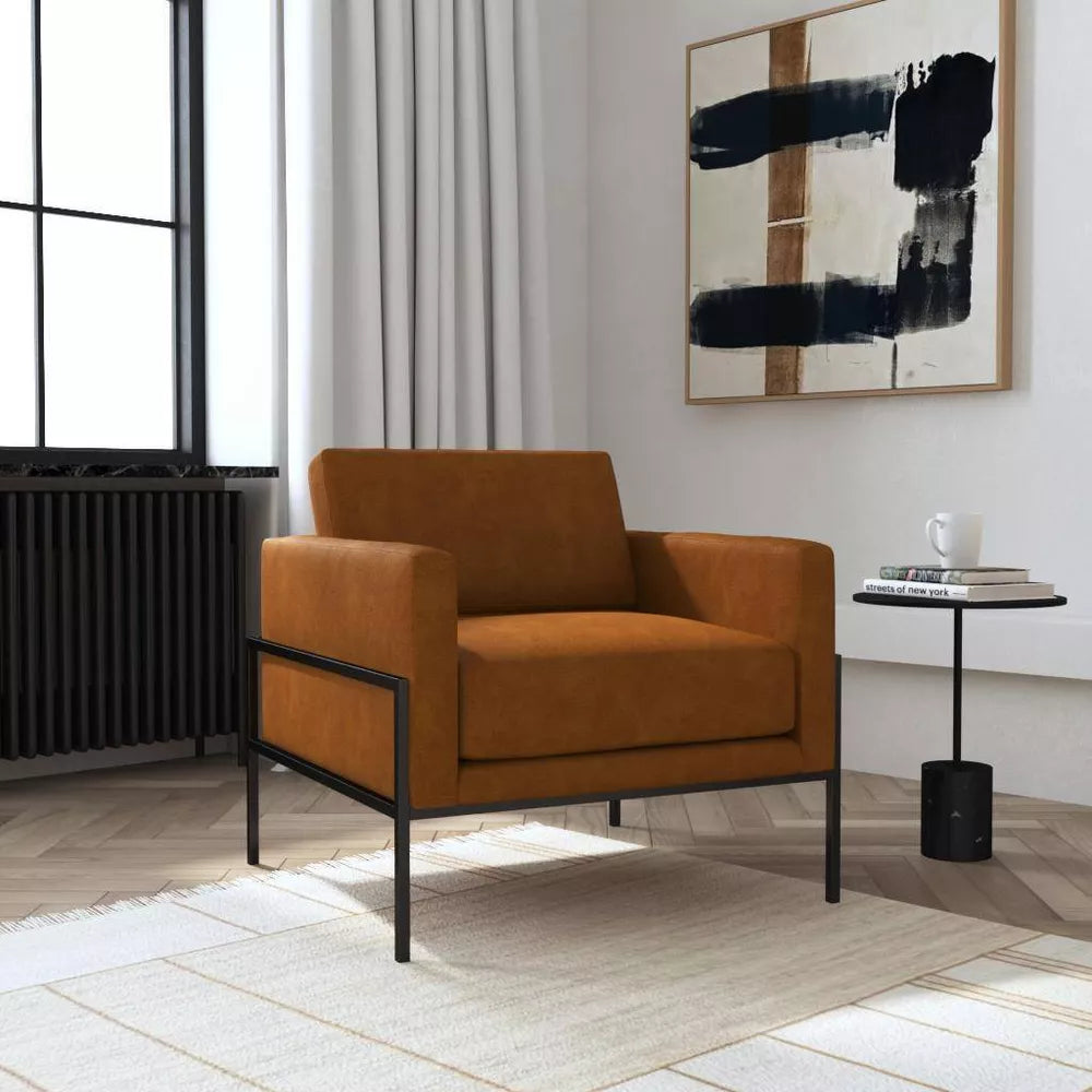Modern Metal Frame Accent Chair Caramel Faux Leather