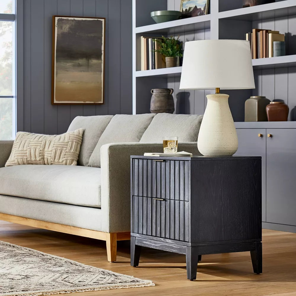 Thousand Oaks Wood Scalloped Accent Table with Drawers Black - Threshold designed with Studio McGee