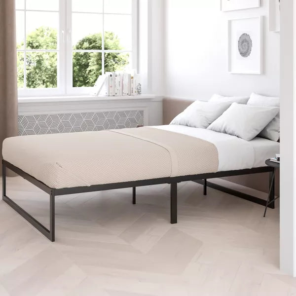 Flash Furniture 14 Inch Metal Platform Bed Frame Twin - No Box Spring Needed with Steel Slat Support and Quick Lock Functionality
