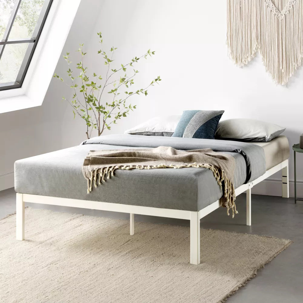 Full 14" Rocky Base Model E Platform Bed Heavy Duty Steel White - Mellow