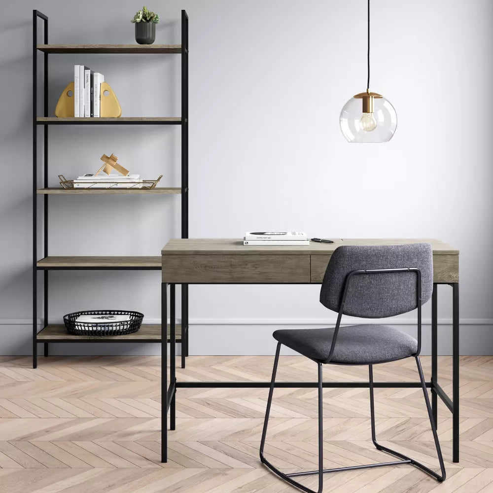 Loring Wood Writing Desk with Drawers and Charging Station Gray - Threshold