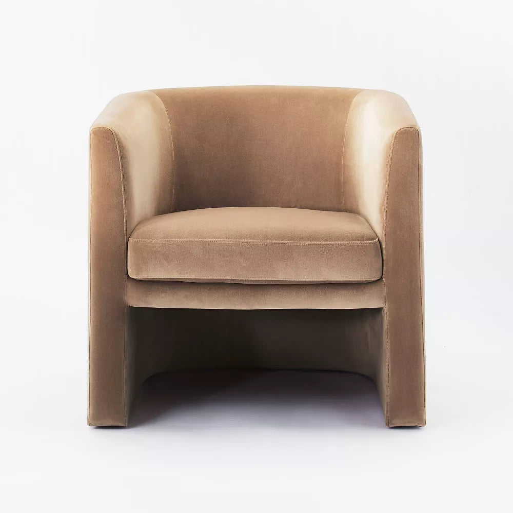 Vernon Light Brown Velvet Upholstered Barrel Accent Chair - Studio McGee