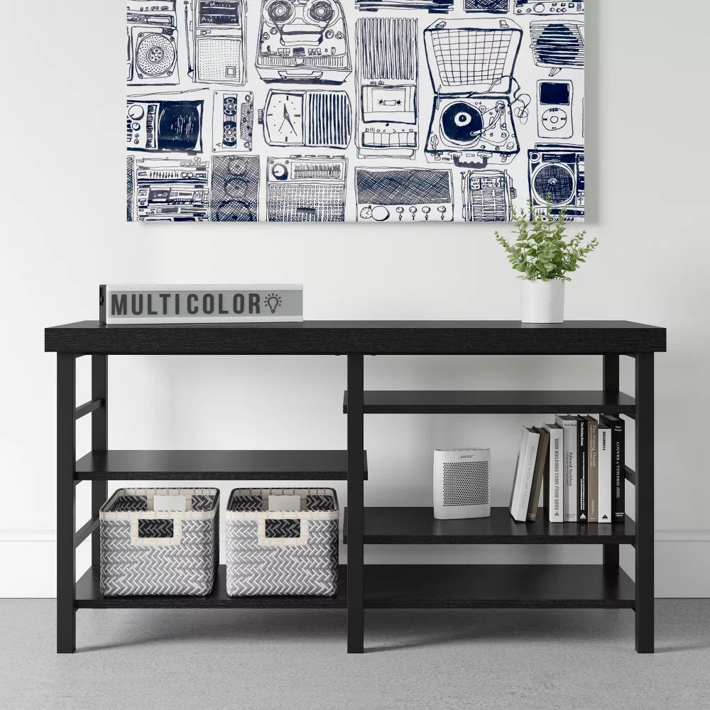 Adjustable Storage TV Stand for TVs up to 50" Black Wood Grain Finish - Room Essentials