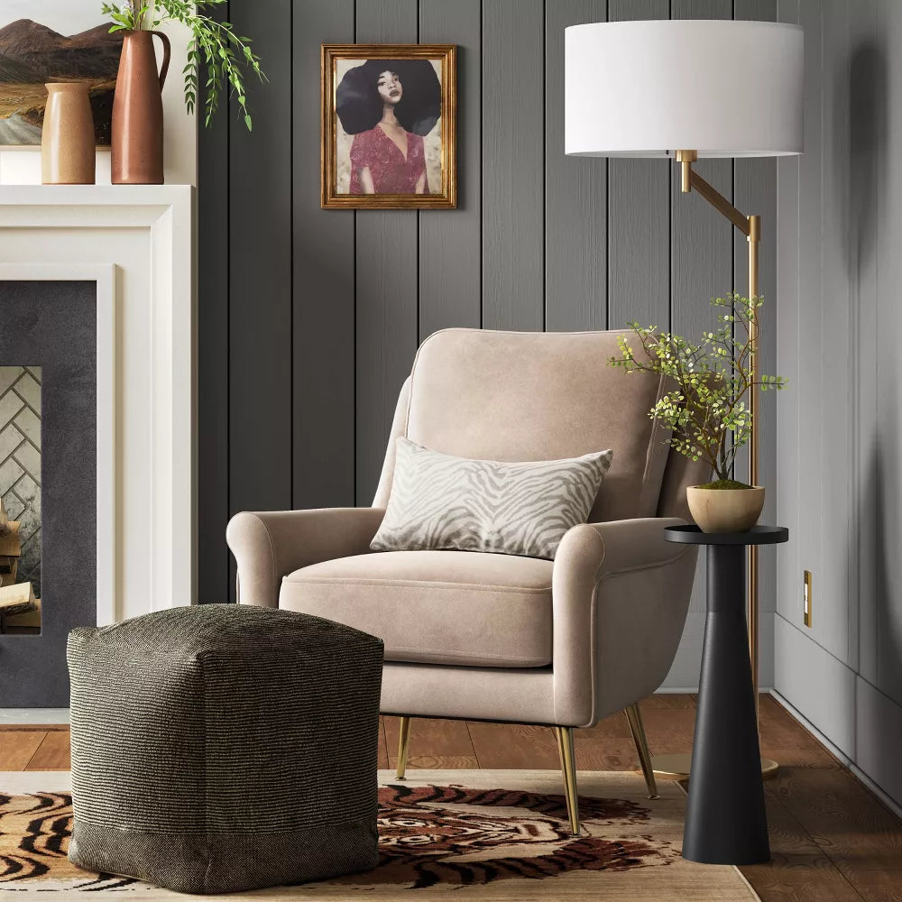 Hazel Stone Washed Canvas Pouf with Removable Fill Olive Green - Threshold