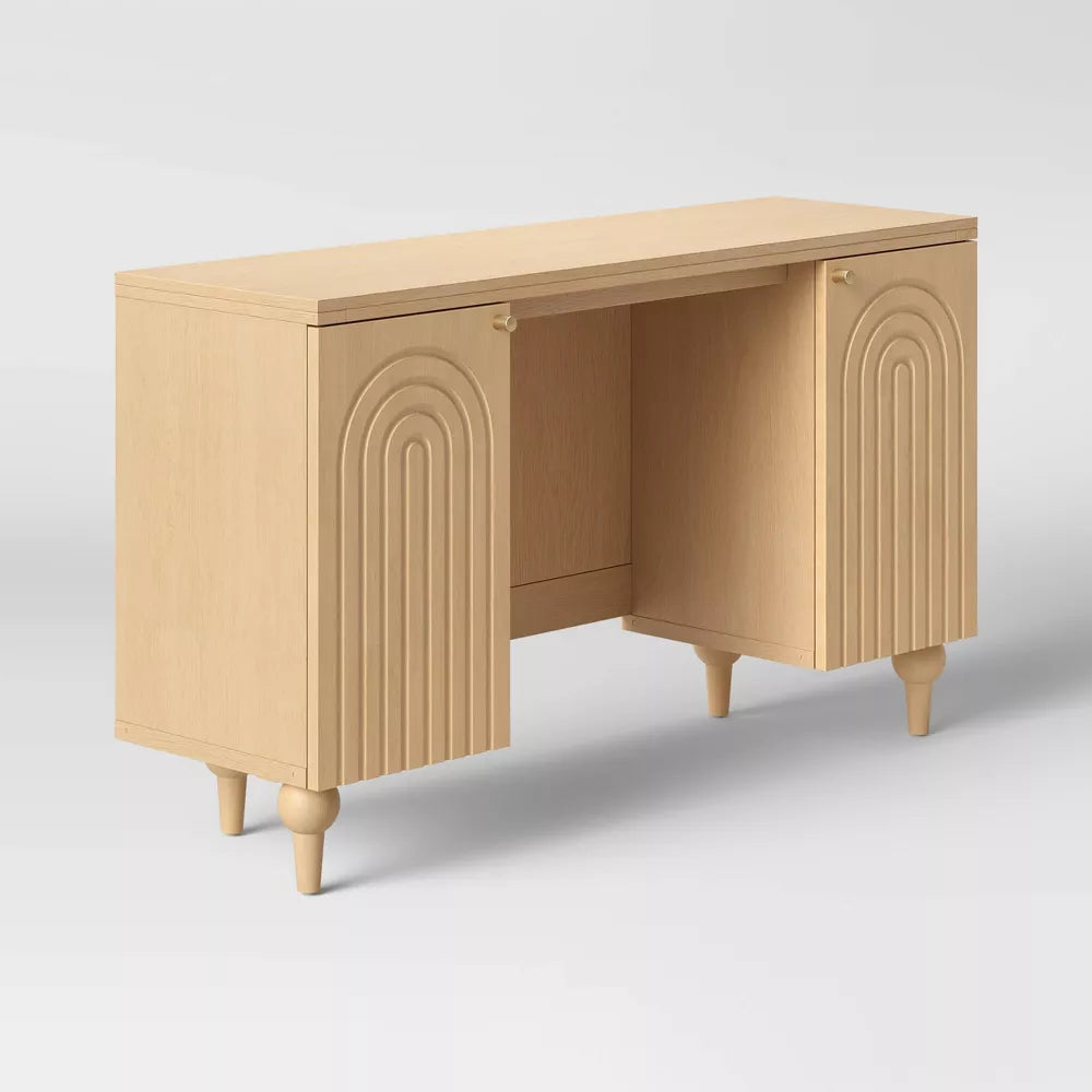 Arches Writing Desk with Storage Cabinets Natural - Threshold