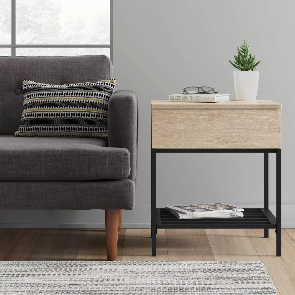 Loring End Table with Charging Station Vintage Oak - Threshold