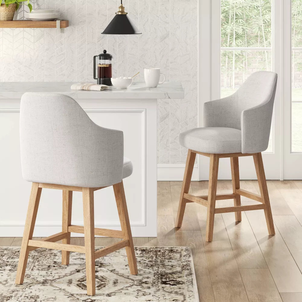 Kinston Swivel Curved Back Upholstered Counter Height Barstool Linen - Threshold