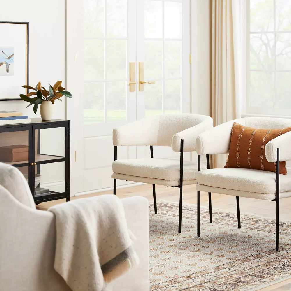 Rosemead Metal Frame and Rounded Back Faux Sherling Accent Chair Cream - Threshold designed with Studio McGee