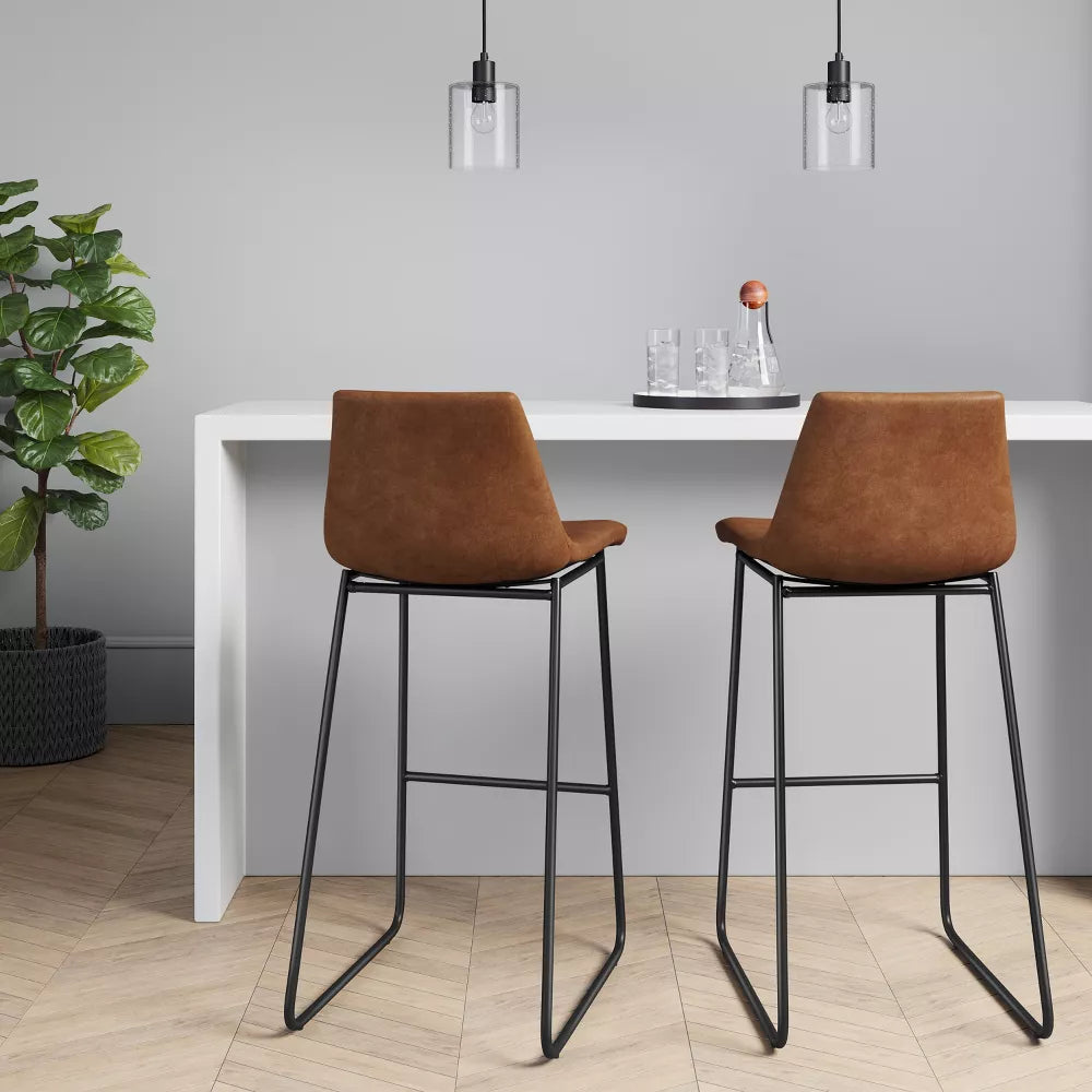 Bowden Faux Leather Barstool Caramel Brown - Threshold