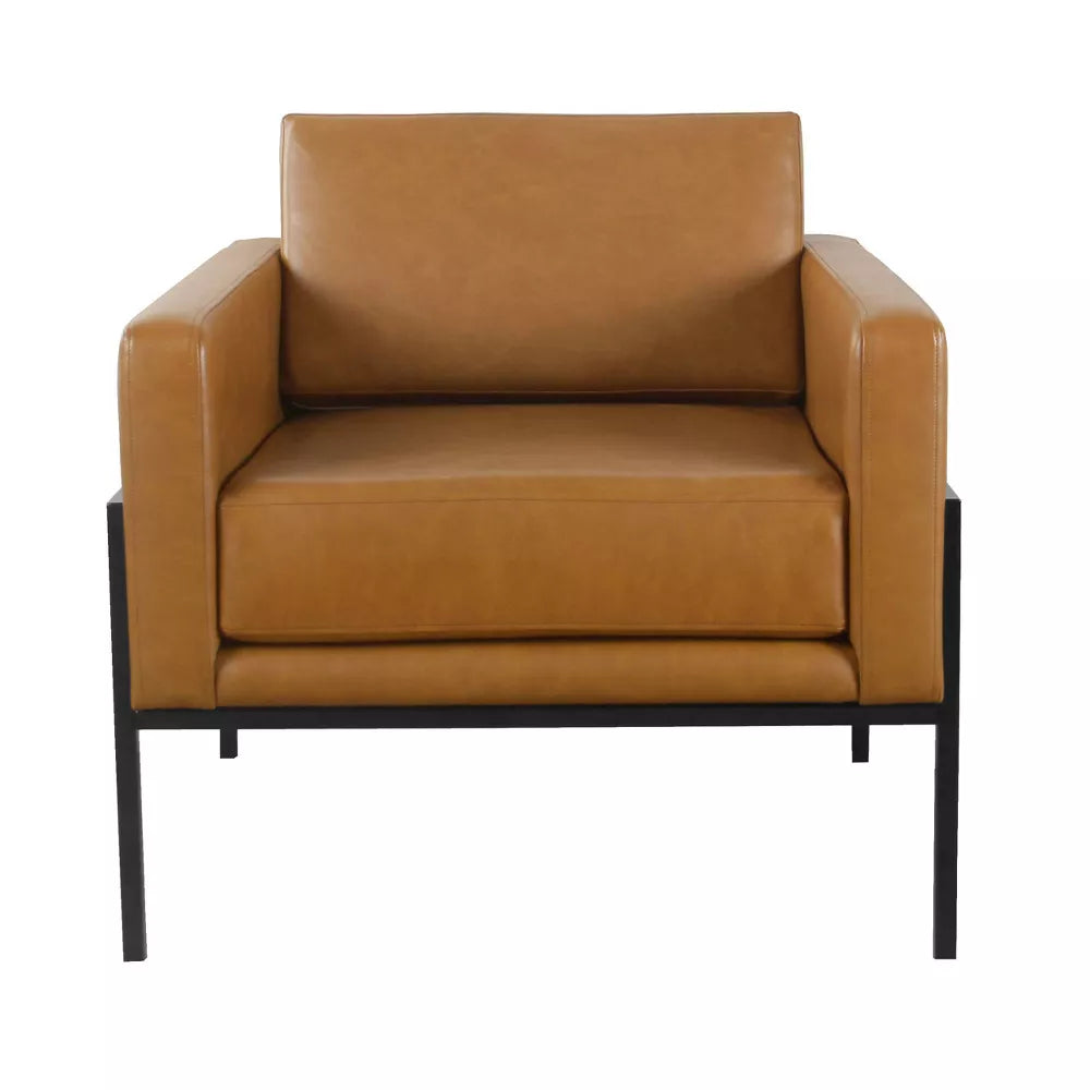 Modern Metal Frame Accent Chair Caramel Faux Leather