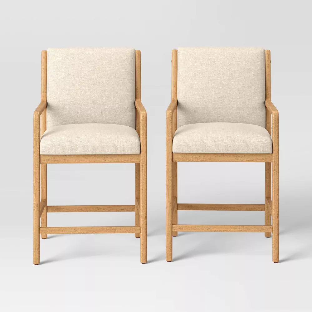 2pk Esters Wood Arm Counter Height Barstool Cream/Natural Wood - Threshold