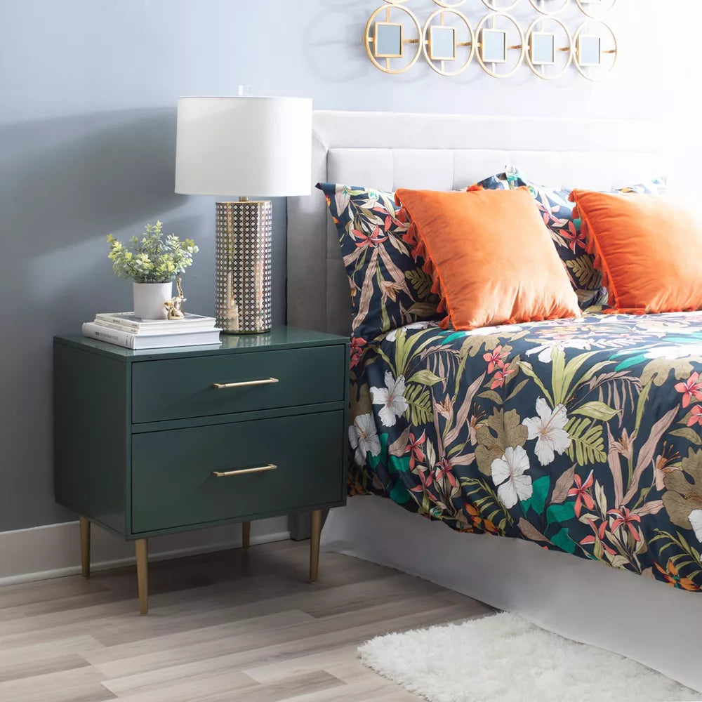 Gloria 2 Drawer Nightstand Dark Green - Linon